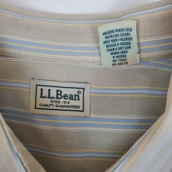 Vintage LL Bean Brown Blue Striped Long Sleeve Button Down Shirt Size XL Mens - Picture 13 of 15